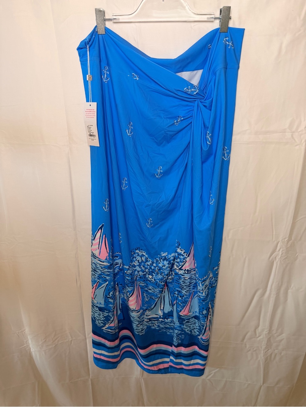 Lilly Pulitzer Bright Blue Sailboat Knot-Front Swim Coverup with Pink Accents